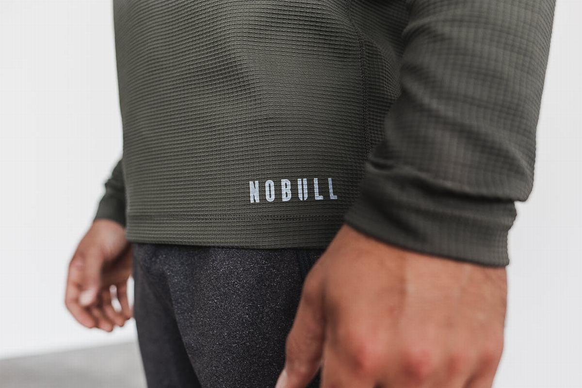 Nobull Waffle Men's Long Sleeves Green | Australia (YX0421)